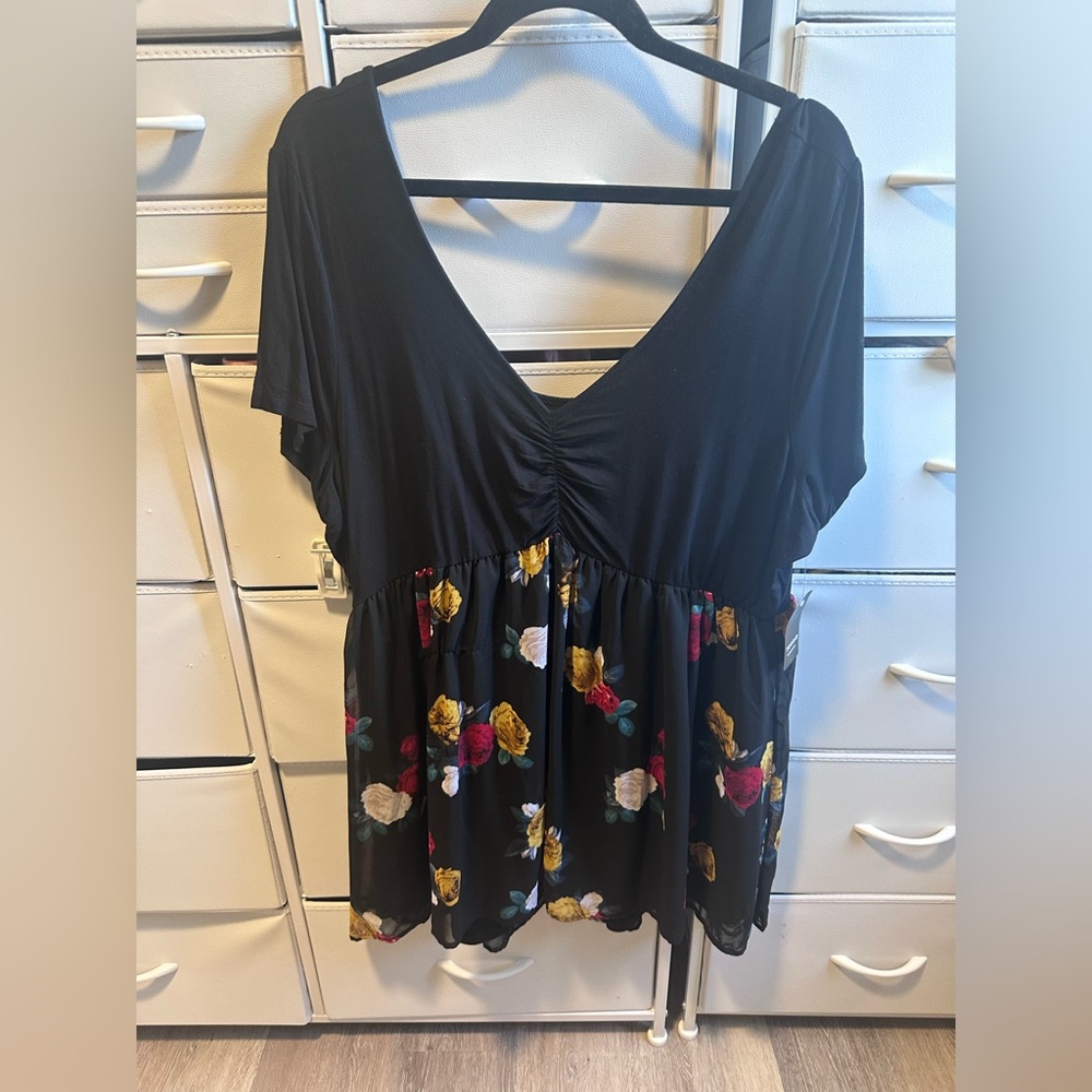 Torrid Black Floral Blouse